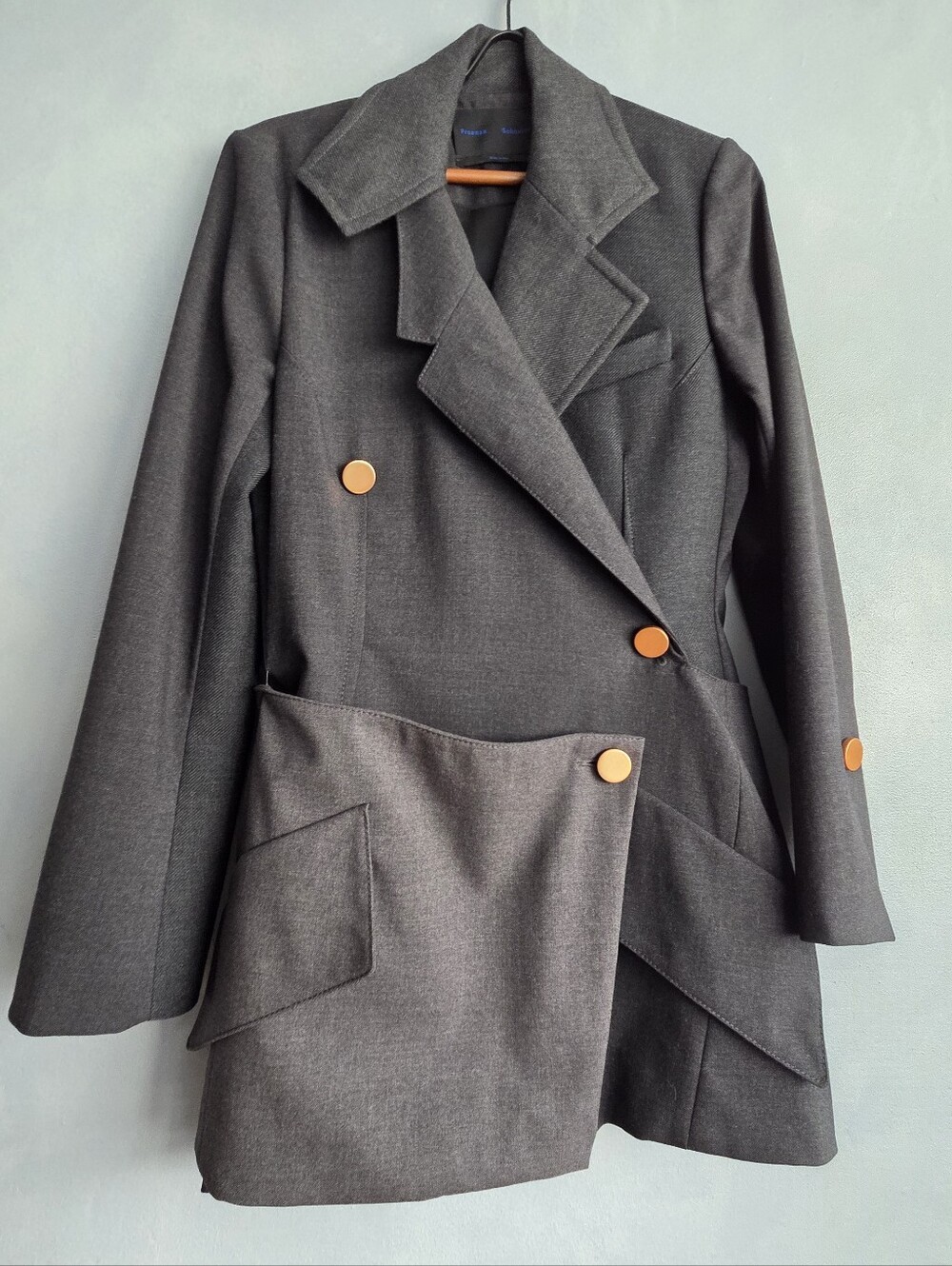 PROENZA SCHOULER DARK TAILORED GREY STRUCTURED BLAZER, JACKET SIZE, US 10